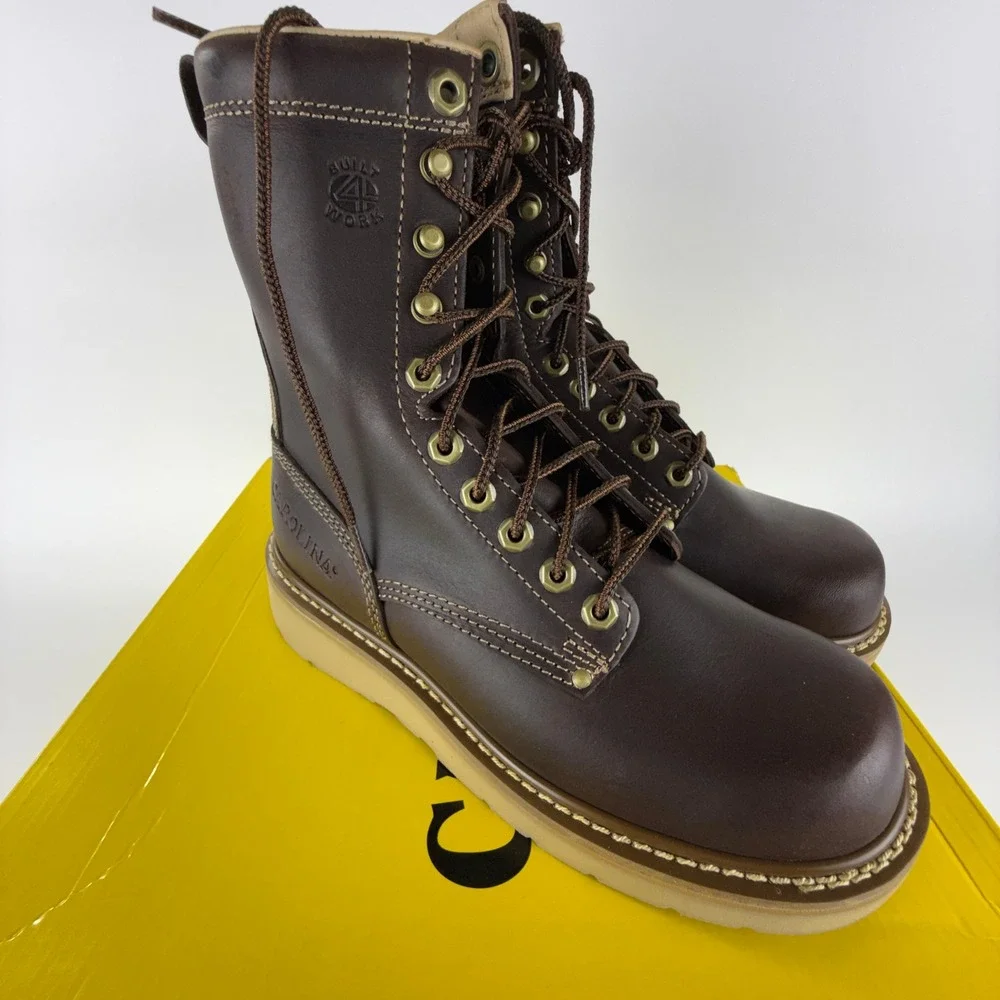 Carolina CA8049 Mens 8 Inch Broad Toe Wedge Work Boots Dark Oak Leather EH 7.5 D